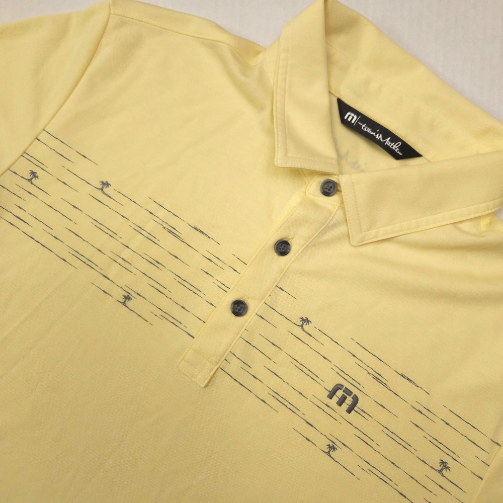 Travis Mathew Polo Men's Medium Yellow Short Sleeve Tropical Striped Golf Pima